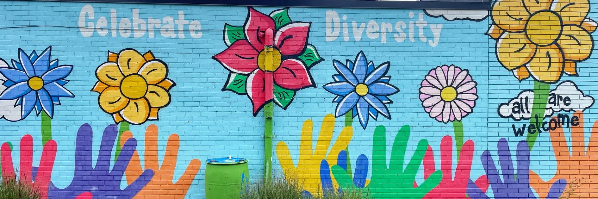 A mural saying celebrate diversity
